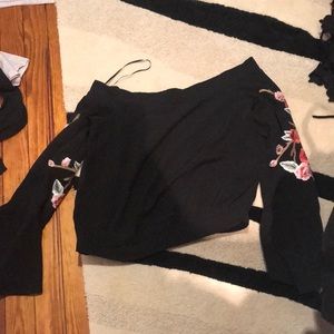 Lf off the shoulder flower embroidery top